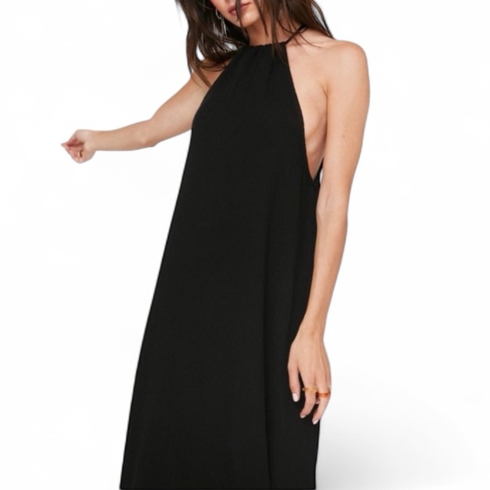 Nastygal LA Nights crinkle rouched maxi beach dress cover up black halter